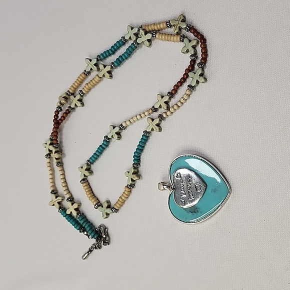 LOVE FOREVER Turquoise Color Heart Removable Pendant and Beaded Necklace - Picture 8 of 9
